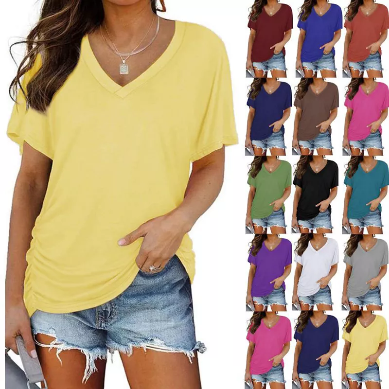 camiseta básica de manga corta de color para mujer