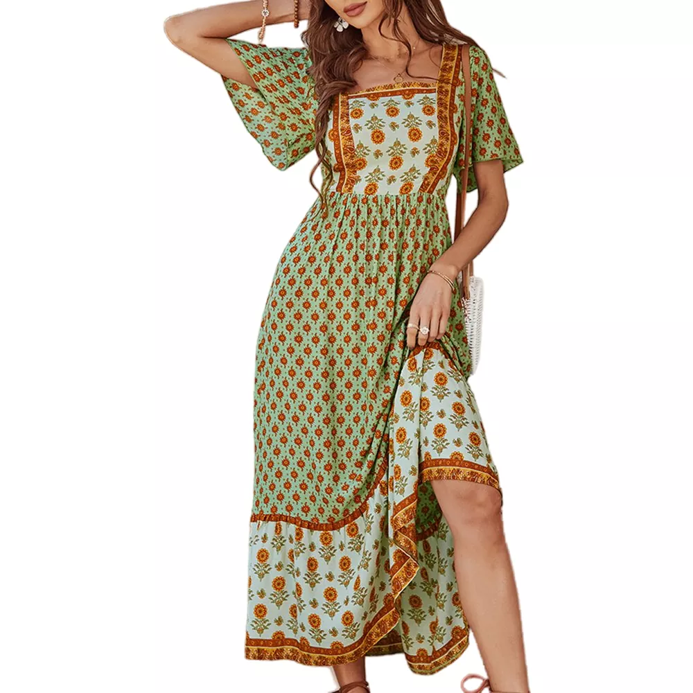 Vestido largo estilo vacaciones con estampado floral