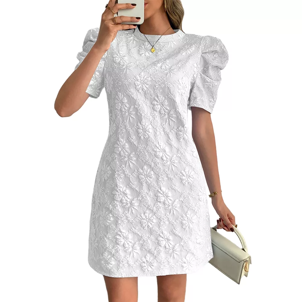 Minivestido elegante informal con mangas abullonadas y flores para mujer