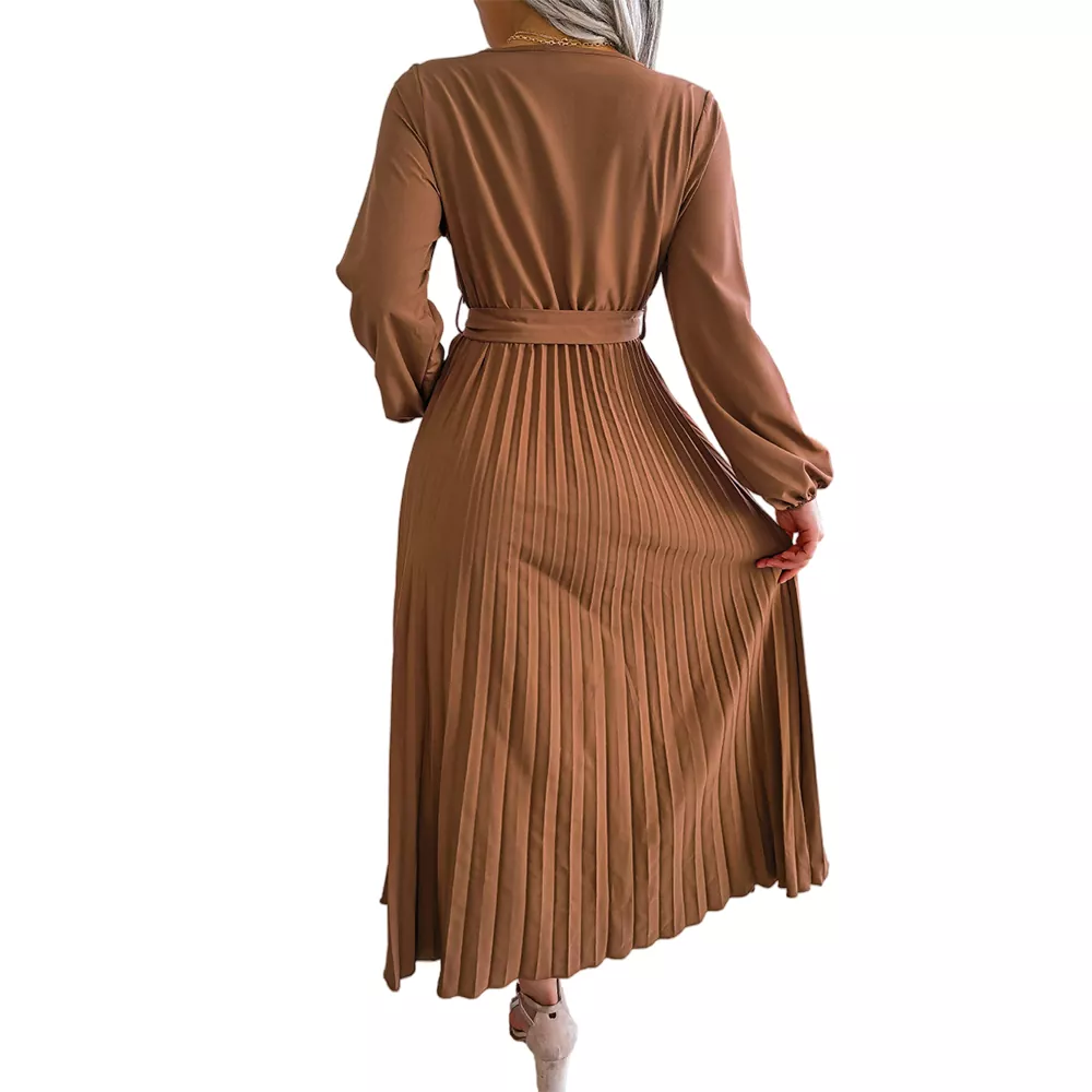 Pleated Hem V-Neck Maxi Dress
