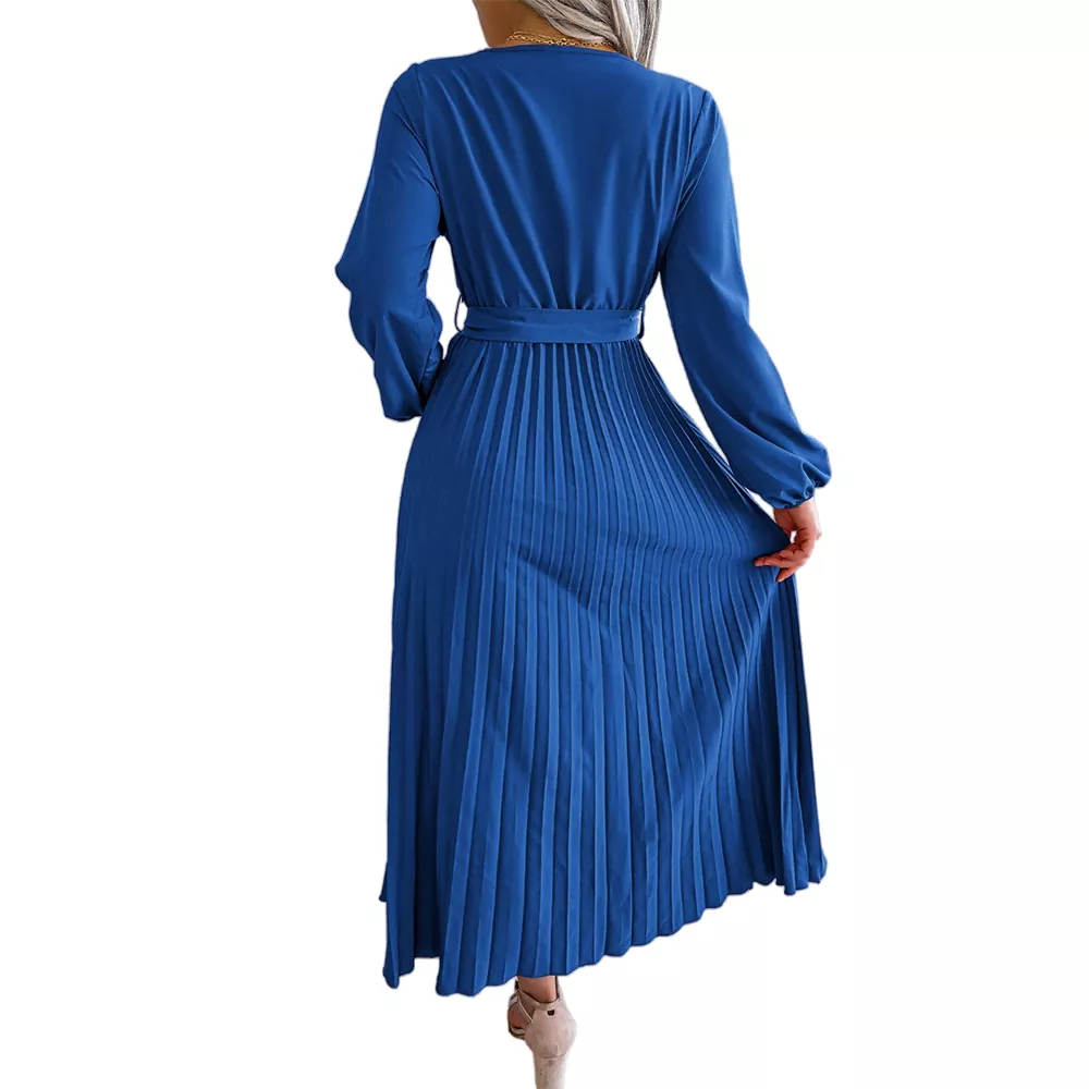 Pleated Hem V-Neck Maxi Dress