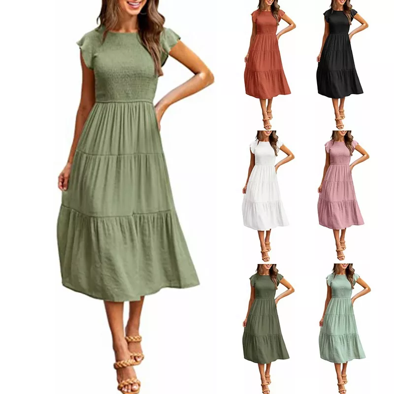 Small Flying Sleeve Dress For Women's Maxi Dress