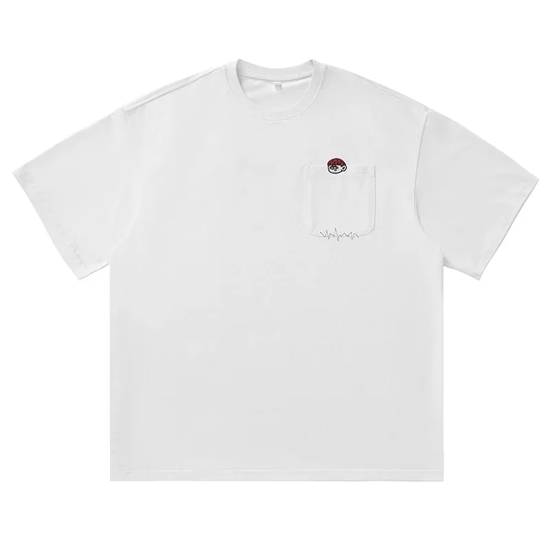 Camiseta de hombre de manga corta de algodón puro con diseño de bordado vintage